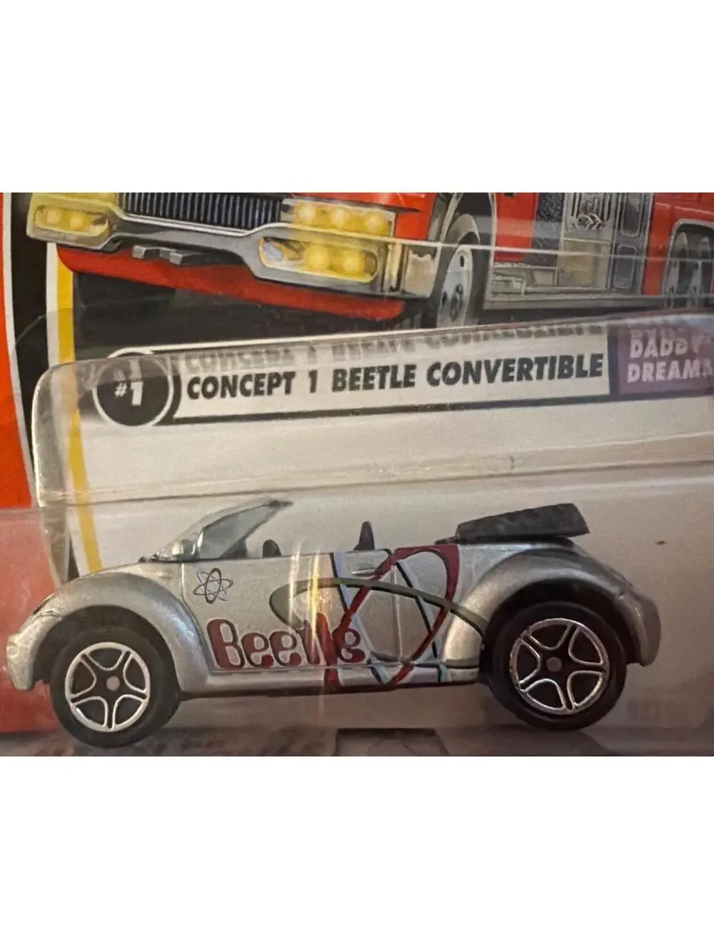 Matchbox Concept 1 Beetle Convertible 1/75 Silver Red White Design New In Packag